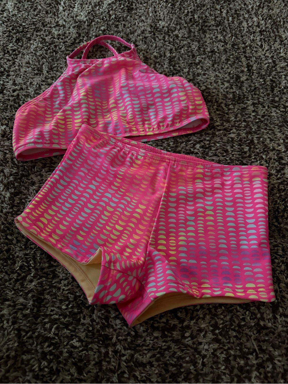 Lands End Pink Patterned Athletic Crop Top & Shorts Bikini